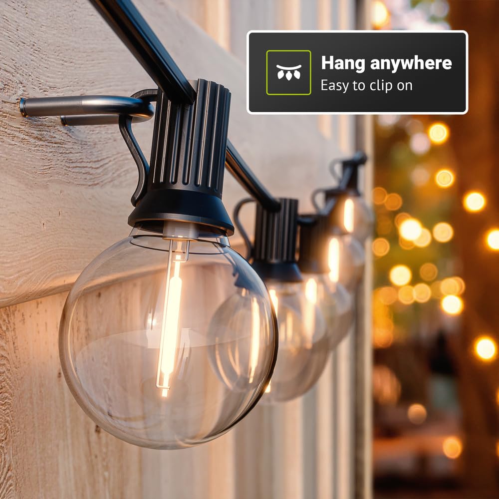 HOFTRONIC - Catena luminosa solare esterna 7 metri - 25 lampadine - 4 modalità di illuminazione - Luce bianca calda 2700 K - Interruttore crepuscolare - 25 Watt 750 lumen - Impermeabile IP44