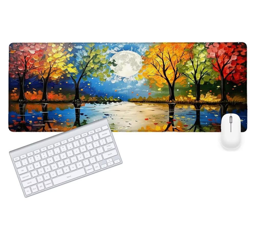 Podkładka pod mysz XXL 1200 x 600 x 3 mm, podkładka pod mysz dla gracza księżyc, duża podkładka pod biurko, antypoślizgowa gumowa podstawa, szyte krawędzie, wodoodporna podkładka pod mysz drzewo,