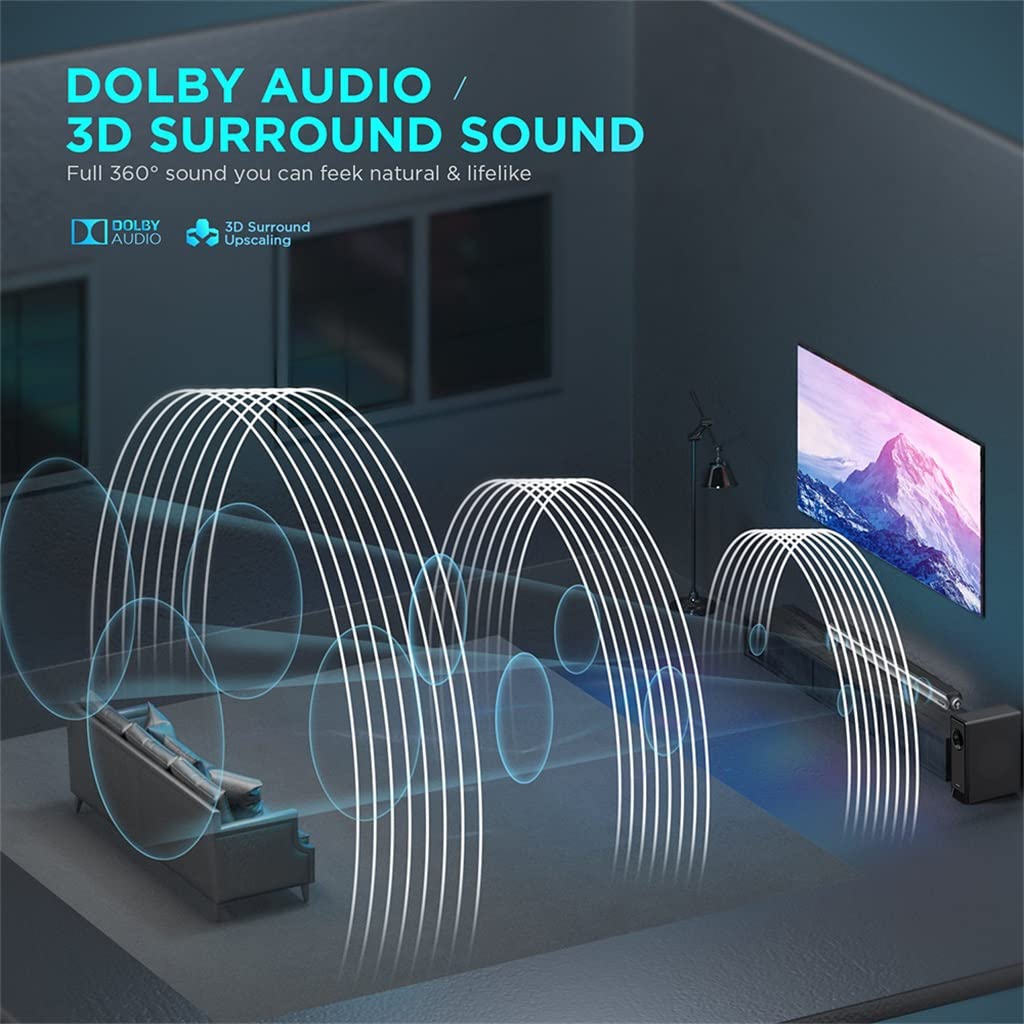 AV SOUNDBAR with 4K Resolution 8 WATTS and 6 Element Microphone Array for USE (Renewed)