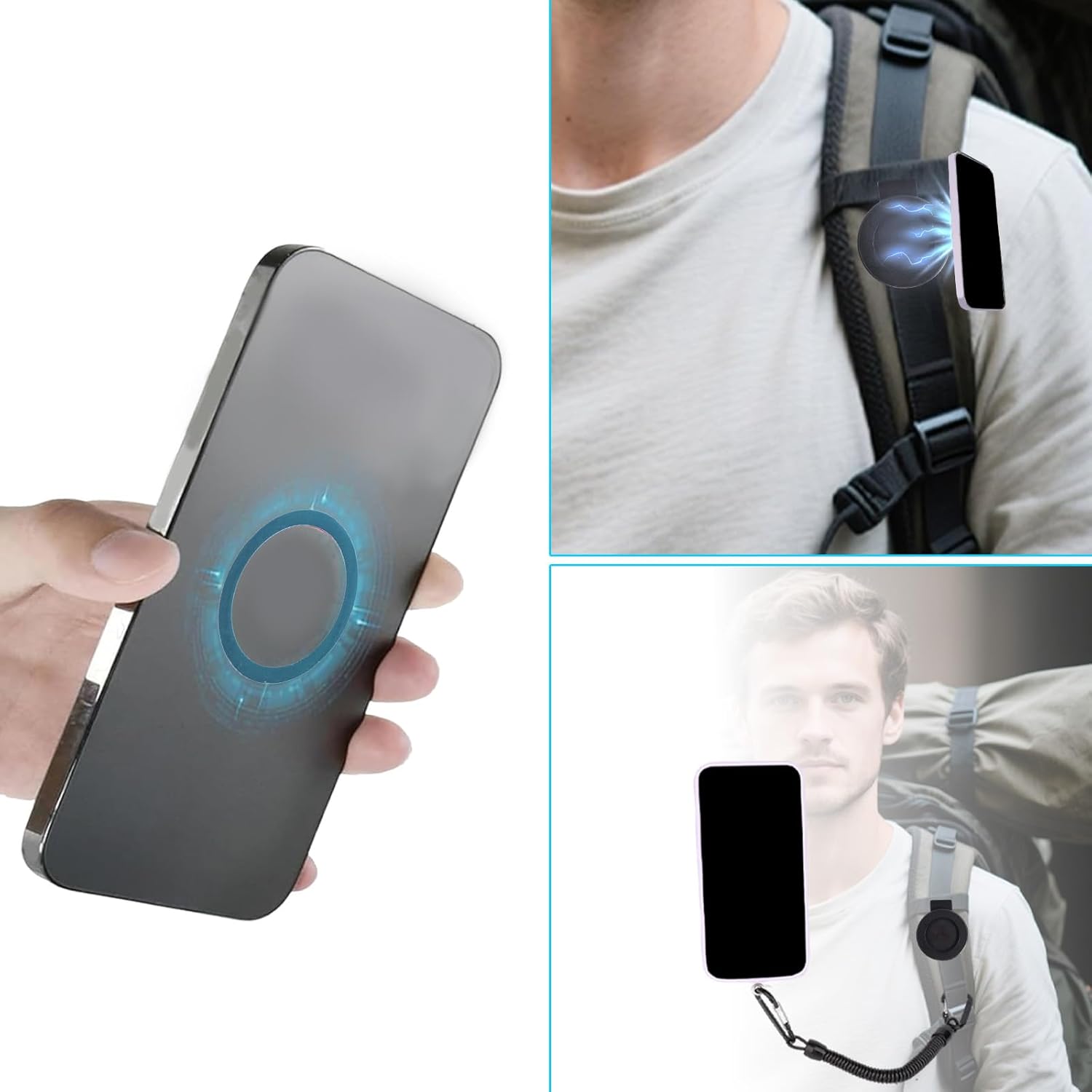Magnetic Belt Clip for Phone, Backpack Strap Magnet Clip Phone Belt Mount Holder with Safety Strap for Climbing Running Traveling Outdoor Activities Accessories - Image 3
