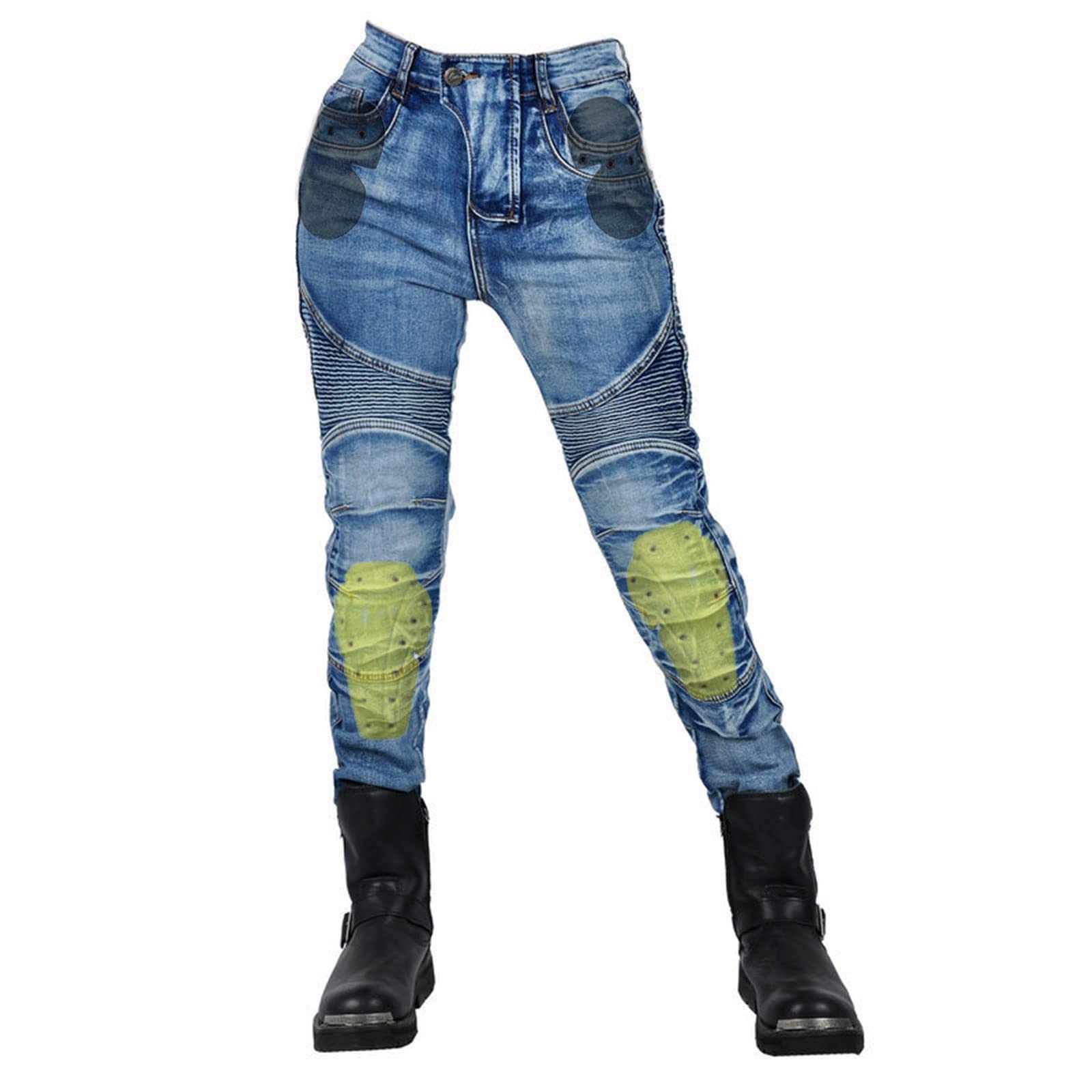 Spodnie motocyklowe, jeansowe, rozciągliwe, styl casualowy, vintage, tekstylne, z ochraniaczami, niebieski, XS