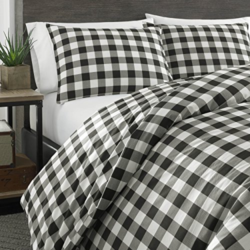 Image of Eddie Bauer - King Comforter Set, Cotton Reversible Bedding, Buffalo Plaid Bedding Set (Black Check, King)