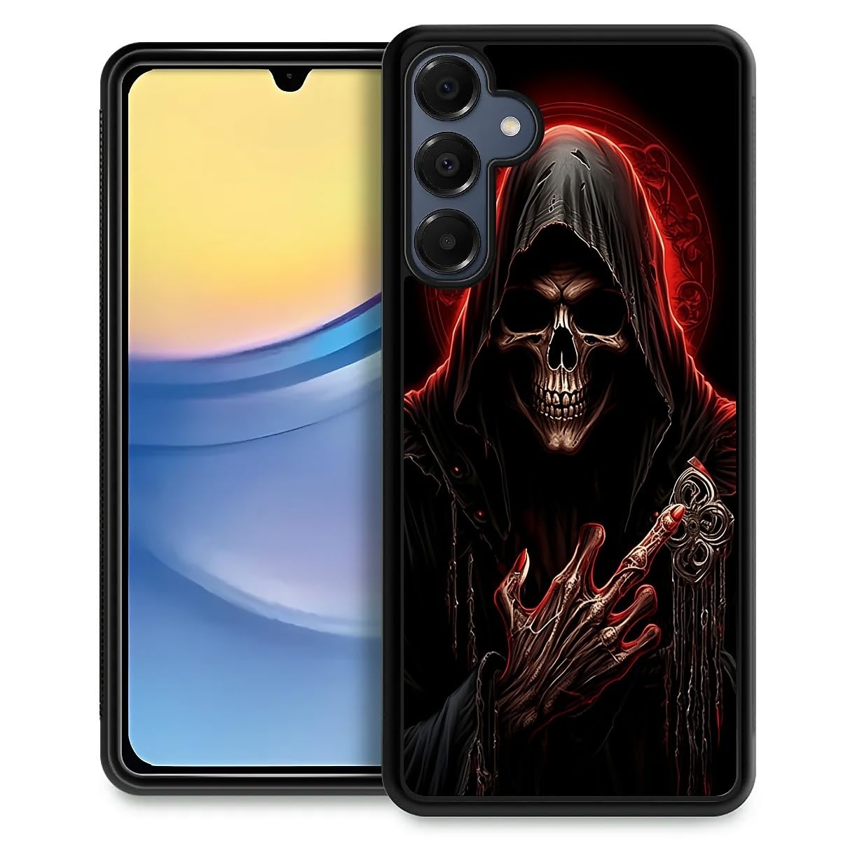 yicomon Compatible with Samsung Galaxy A16 Case, Cool Red Skull Pattern Print Phone Case Durable Fashion Funny Liquid Silicone Case Soft Anti-Scratch