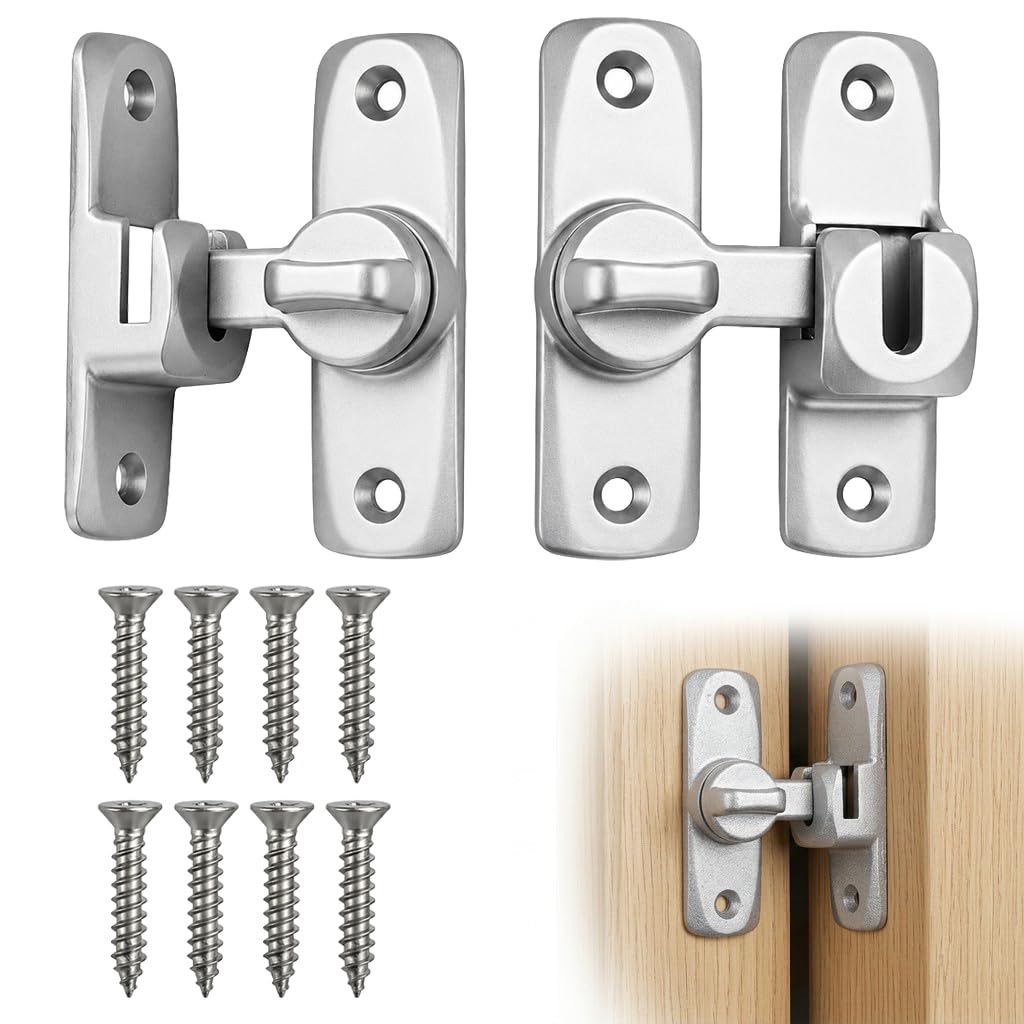2 Pack Sliding Door Latch 90/180 Degree Flip Door Latch, Silver