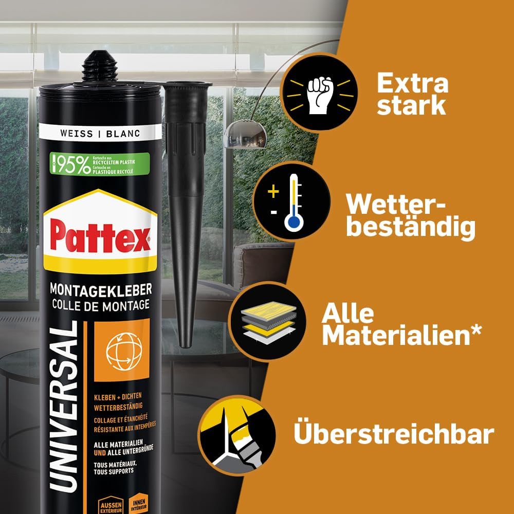 Pattex Montagekleber Universal, Kartusche, weiß, 6x 420g | Vielseitiger Kleber für fast alle Materialien – ideal für Heimwerker & Bauprojekte
