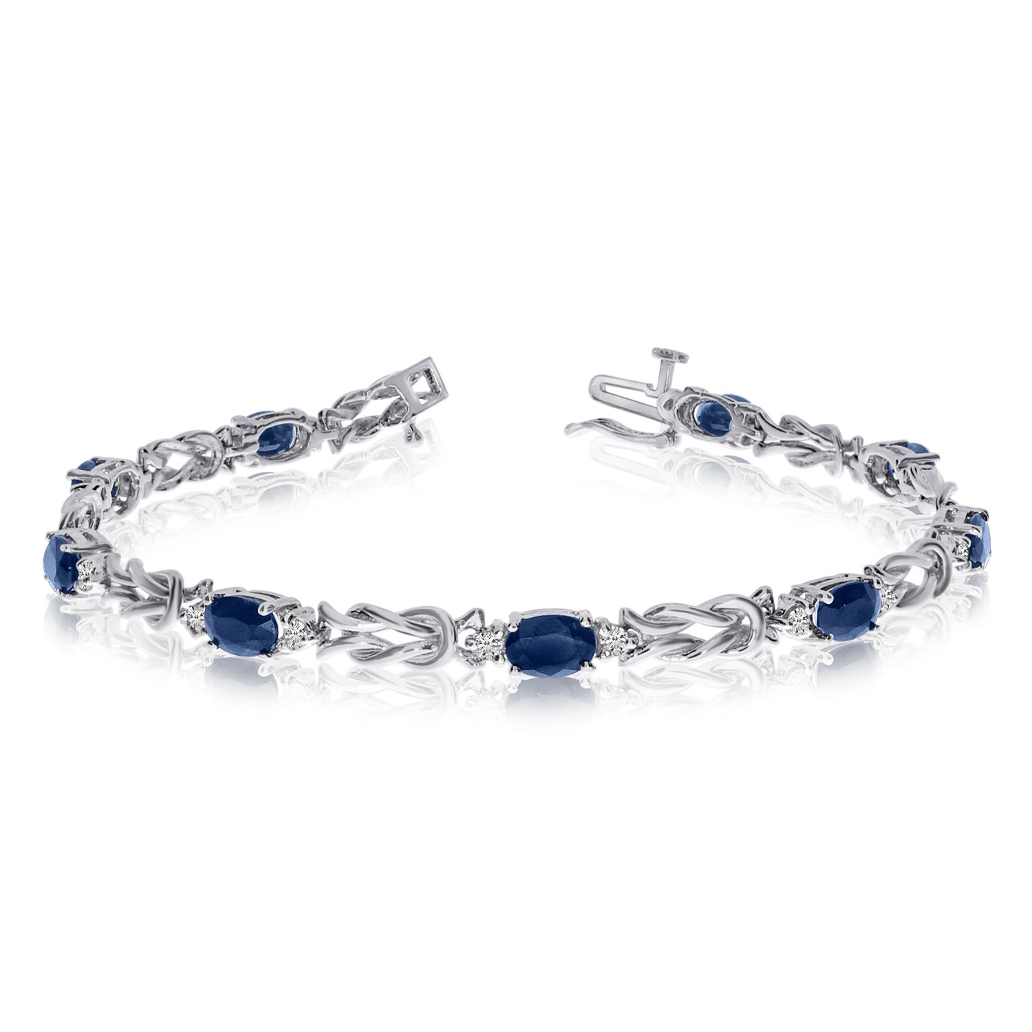 14k White Gold Natural Sapphire And Diamond Tennis Bracelet
