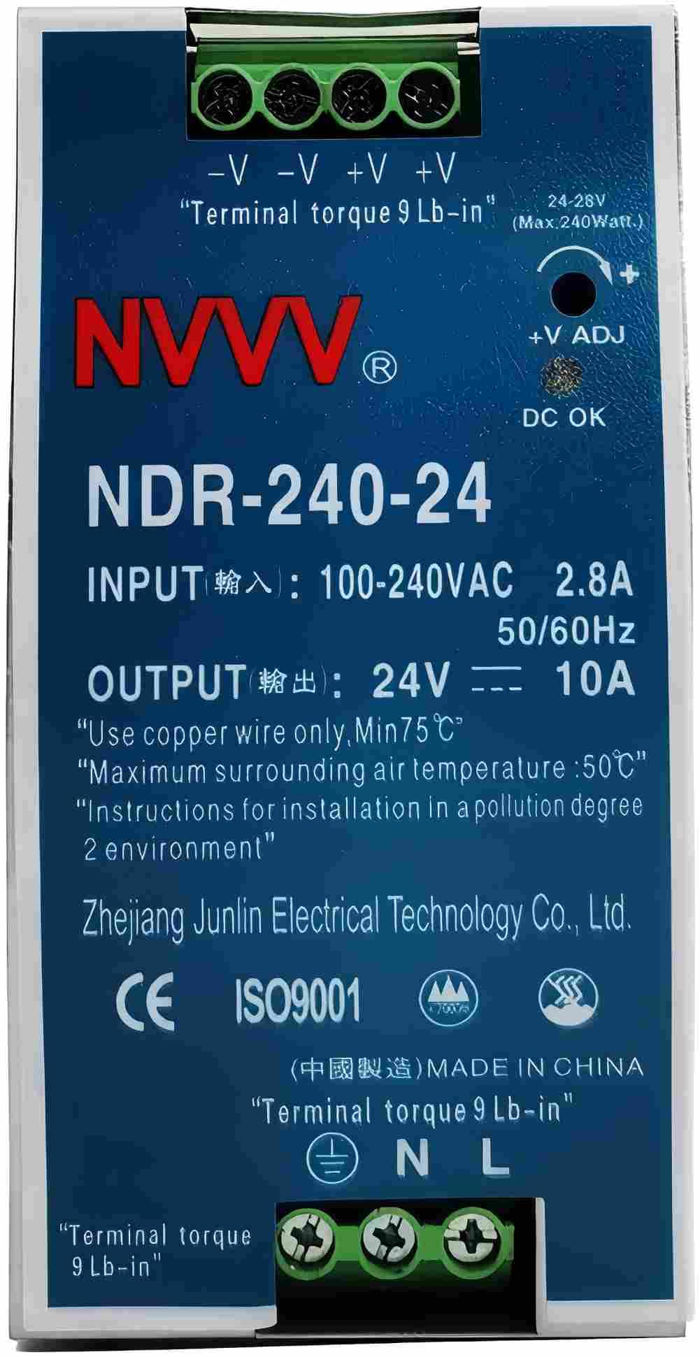 Alimentatore di rete per guida DIN industriale, 24 V, 10 Amp 240 W, 240 W, NDR-240 – 24