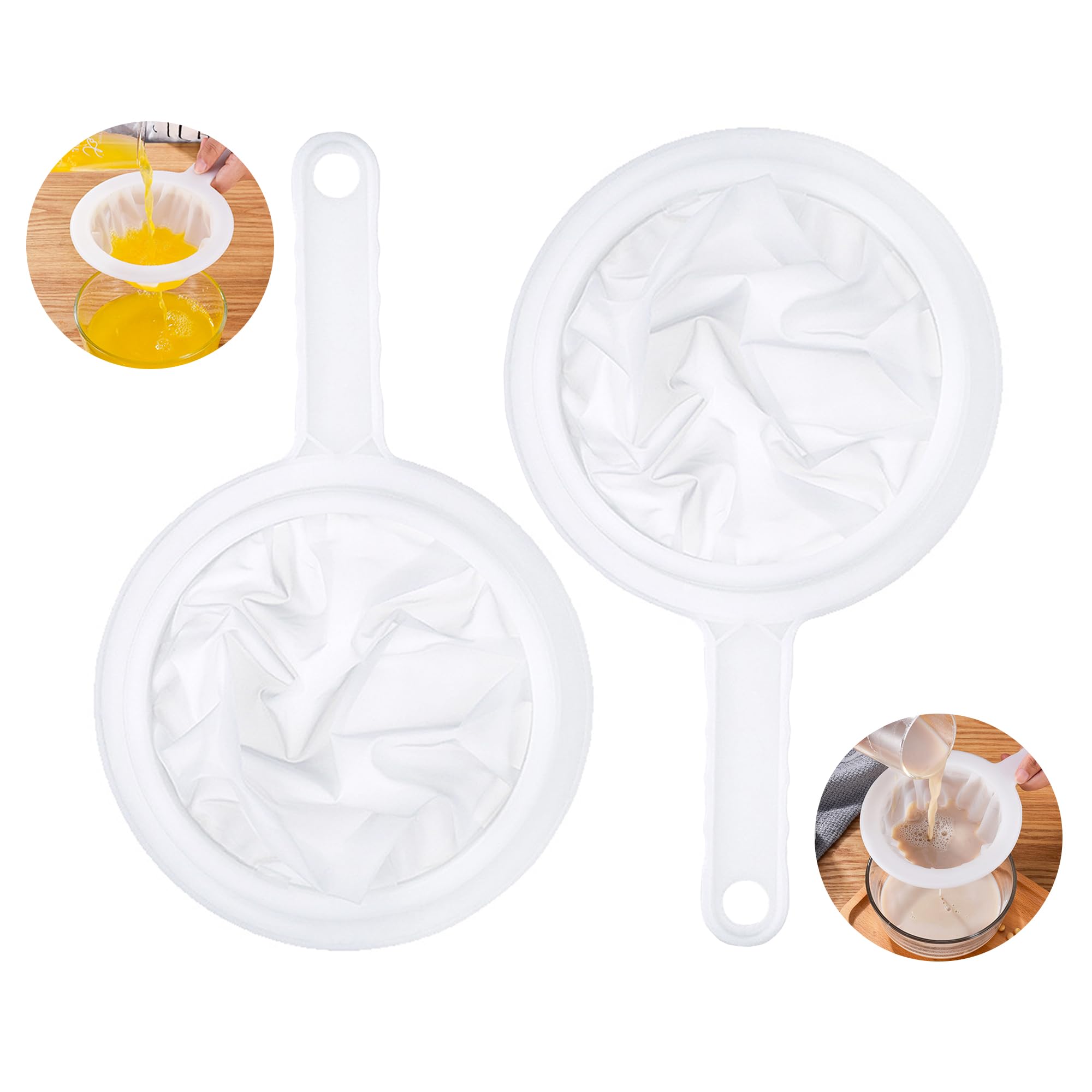 Set 3 Colini Filtri Ultra Fini Con Manico – Maglie 200/300/400 Mesh In Nylon, Per Caffè, Latte, Succhi E Zuppe, Dimensioni 24x15 Cm - 2