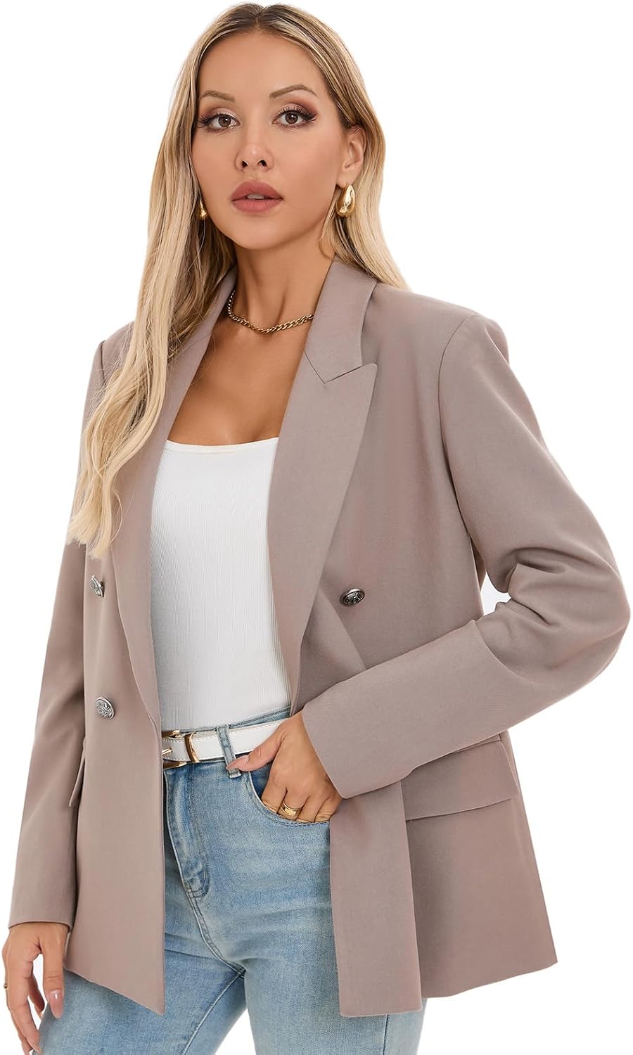 Women's Oversized Blazer Jacket - Double Breasted Professional Business Suit with Pockets for Work Office Casual Outfits