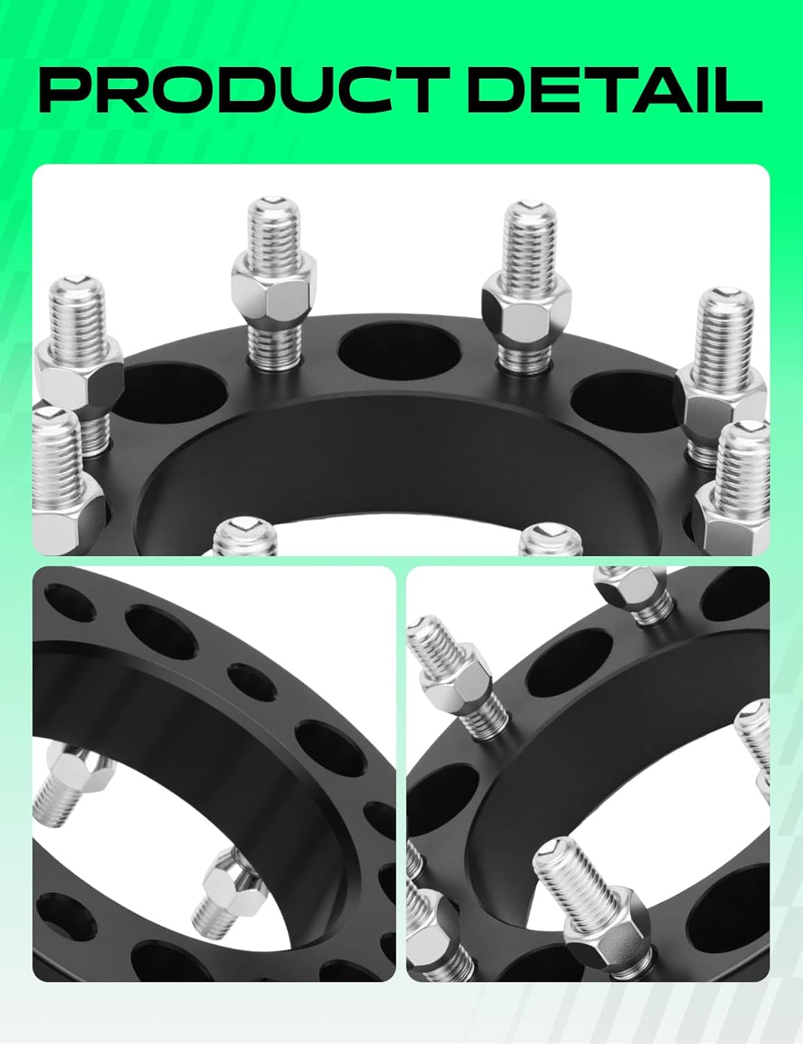 YHTAUTO 8x170 mm Wheel Spacers 1.5 Inch Fits Ford F-250 Super Duty 1999-2002, Excursion 2000-2002 Tire Spacers w/ M14x2 & 12.9 Grade Studs, 125mm Center Bore 8 Lug 4PCS Black