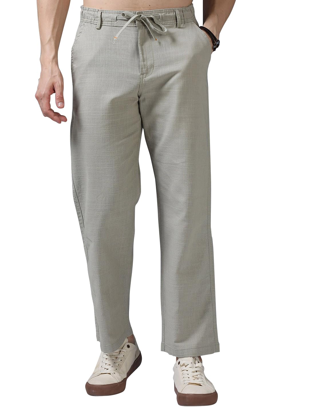 Shasmi Pantaloni da uomo in lino di cotone bianco, vestibilità comoda, casual, estivi, con coulisse, leggeri, comodi, per la spiaggia e tutti i giorni (pantaloni 289)