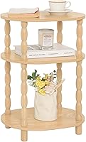 MaxSmeo Oval End Table for Small Spaces - Vintage 3-Tier Side Table Nightstand, Natural Wood Grain, 11.8x15.7x22.4in