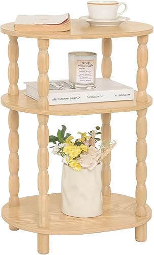 MaxSmeo Mesa auxiliar, pequeña mesa auxiliar ovalada para espacios pequeños, mesa decorativa moderna para sala de estar, dormitorio, natural