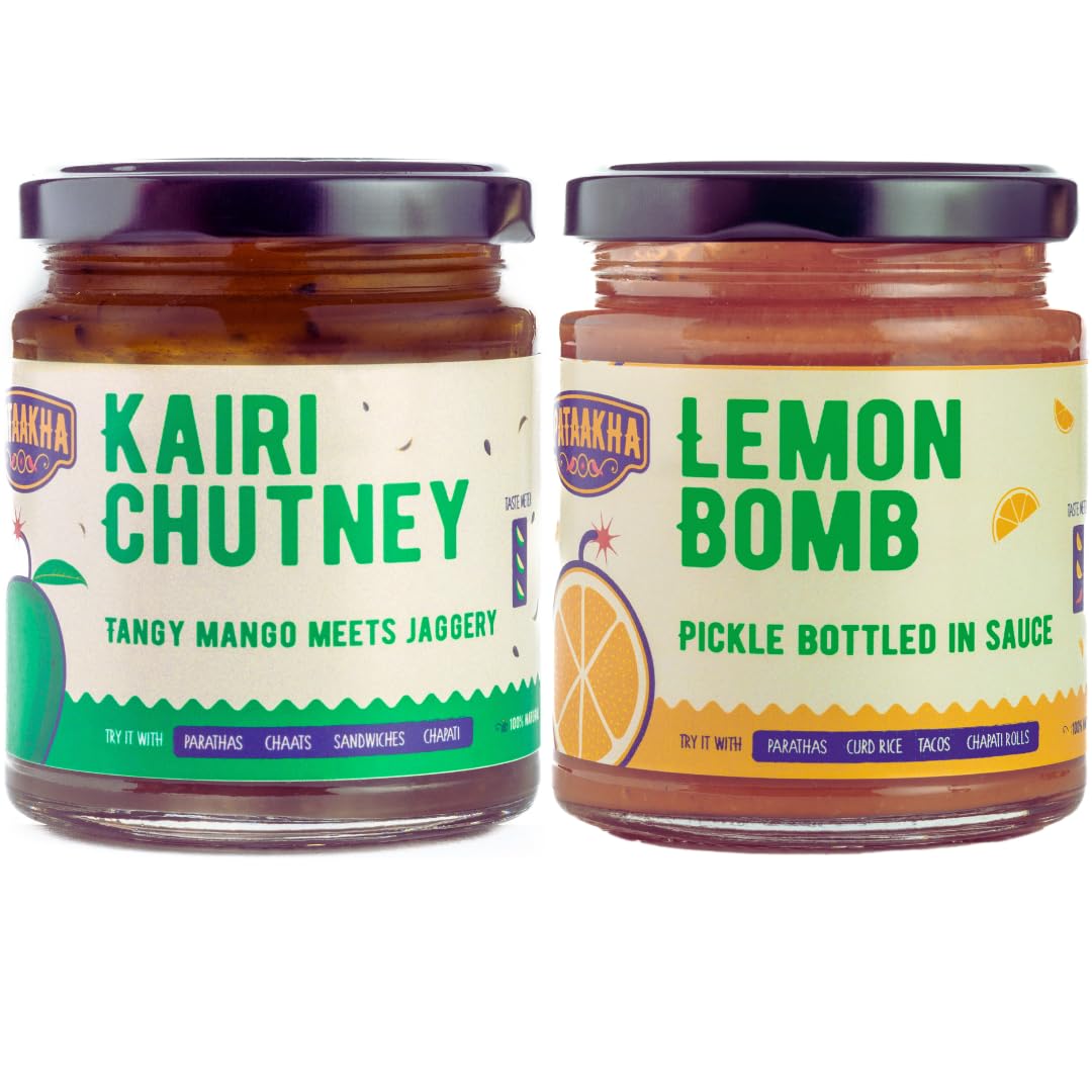 Pataakha Kairi Chutney Lemon Bomb Combo |Raw Mango Sweet Tangy Chutney & Lemon Pickle Chilli Sauce| Jain- No Onion Garlic| No artificial Colours, Preservatives| Parathas, Roti,Indian Food | Pack of 2 (B0CHG97Z5Z) Amazon Price History, Amazon Price Tracker