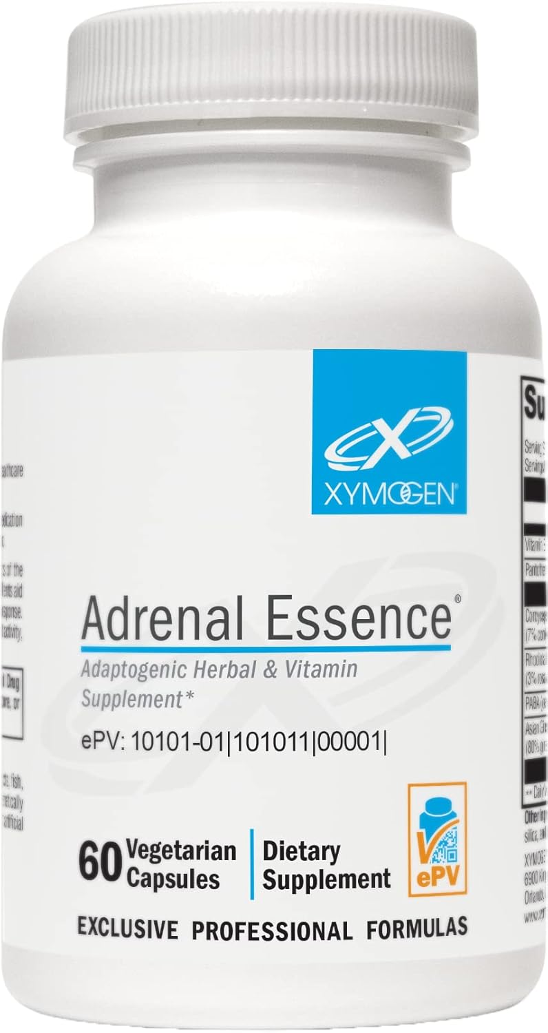 XYMOGEN Adrenal Essence – Adrenal Support with Adaptogenic Herbs (Cordyceps, Rhodiola Extract, Ginseng) + B Vitamins – Helps Support Healthy Energy Levels and Healthy Immune Function (60 Capsules)