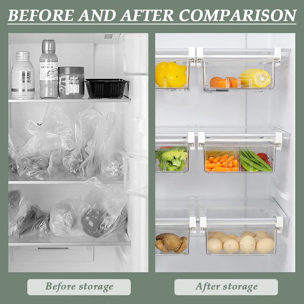 OctBird Tiroir pour Frigo Grand 2Pcs Boîte de Rangement Frigo Tiroir Coulissant Transparent 30,5x20x9,5cm Bacs de Rangement pour Réfrigérateur Transparent Organisateur de Réfrigérateur Coulissant