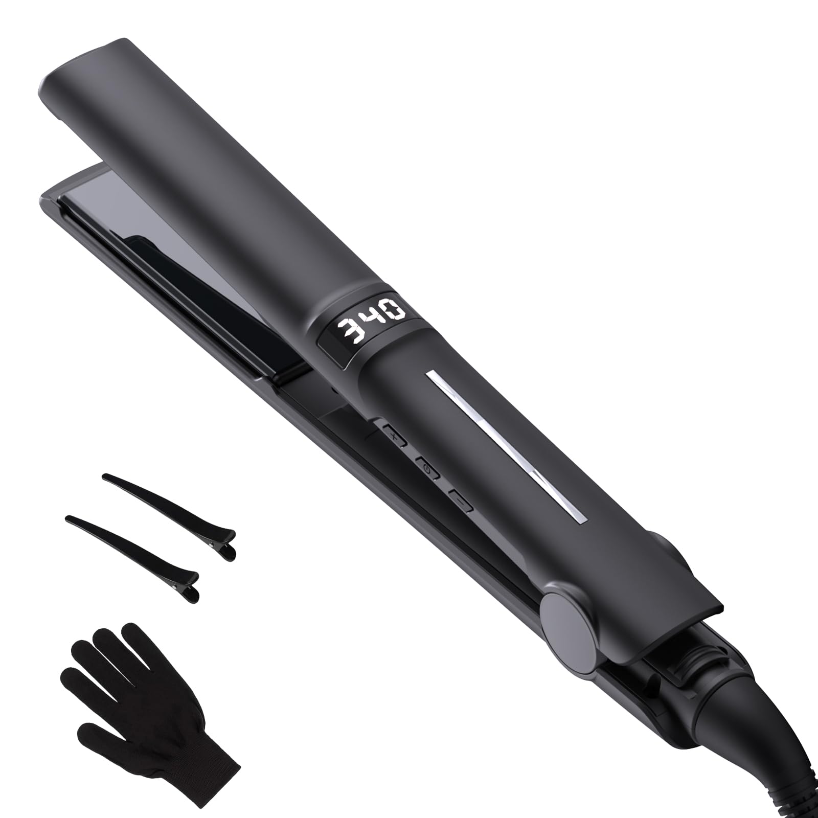 Professional 1 Inch Travel Ceramic Hair Straightener Flat Iron, Fast Heat, LED Display, 11 Temperatures, Automatic Shut Off, Dual Voltage, Frizz-Free Smooth Styling for Moisturized & Shiny Hair