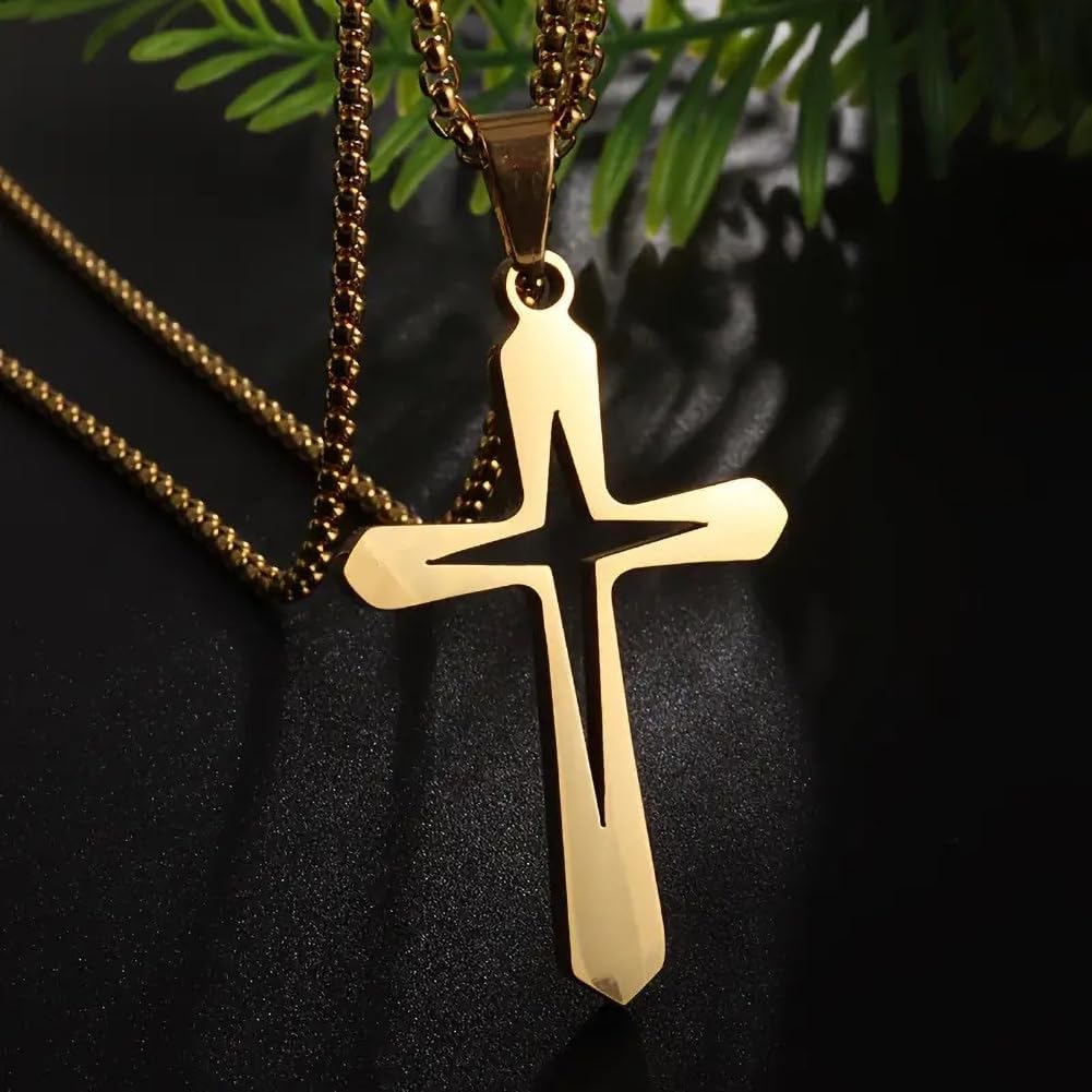 Gold Cross Necklace for Men Simple Faith Pendant Religious Jewelry Stylish Cross Charm for Daily Wear and Special Occasions - Image 2