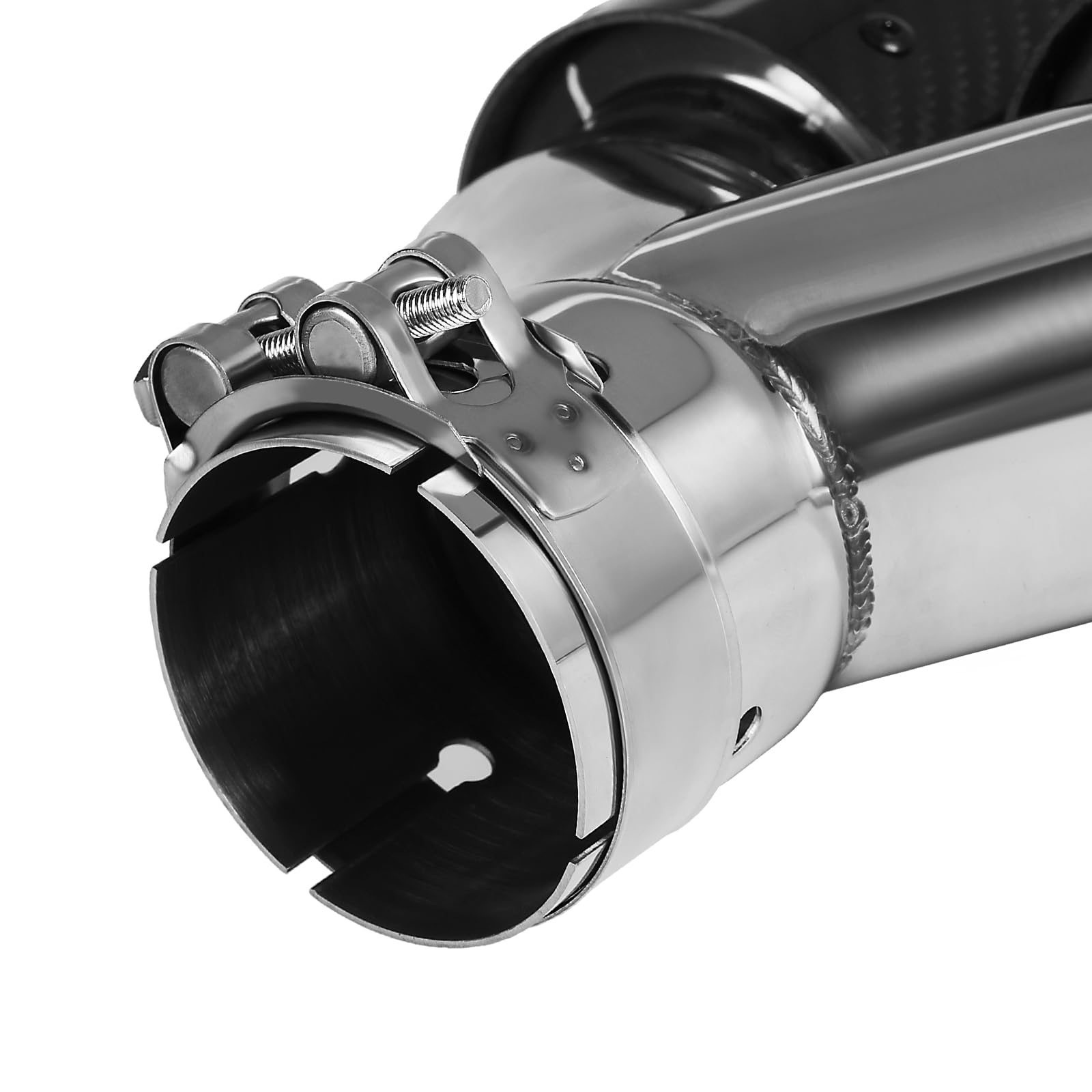 Punta de Silenciador Dual de 63 mm Tubo de Escape de Coche de Fibra de Carbono Punta Trasera Cola de Garganta (2 unidades-Plata Negro Brillante)