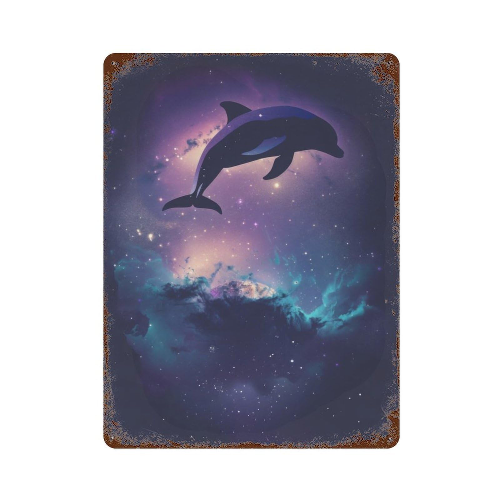 Dolphin Silhouette Galaxy Decorative Tin Sign 15.7"x11.8", for Bistro, Counter And Cafe Decor, Retro Wall Decor