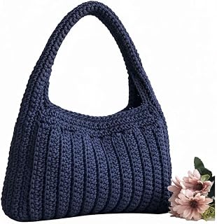 Decofay Crochet Shoulder Bag, Navy Blue, Handmade Knit Hobo Style, Single Handle Price In India