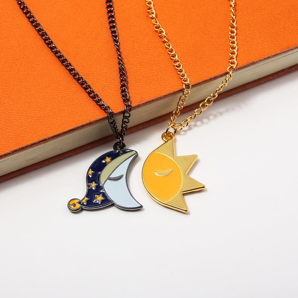 FNAF Sun & Moon Friendship Necklace - 5 Night Freddy Fazbear Chain - FNAF Costume Gift for Kids Men Women and Fans