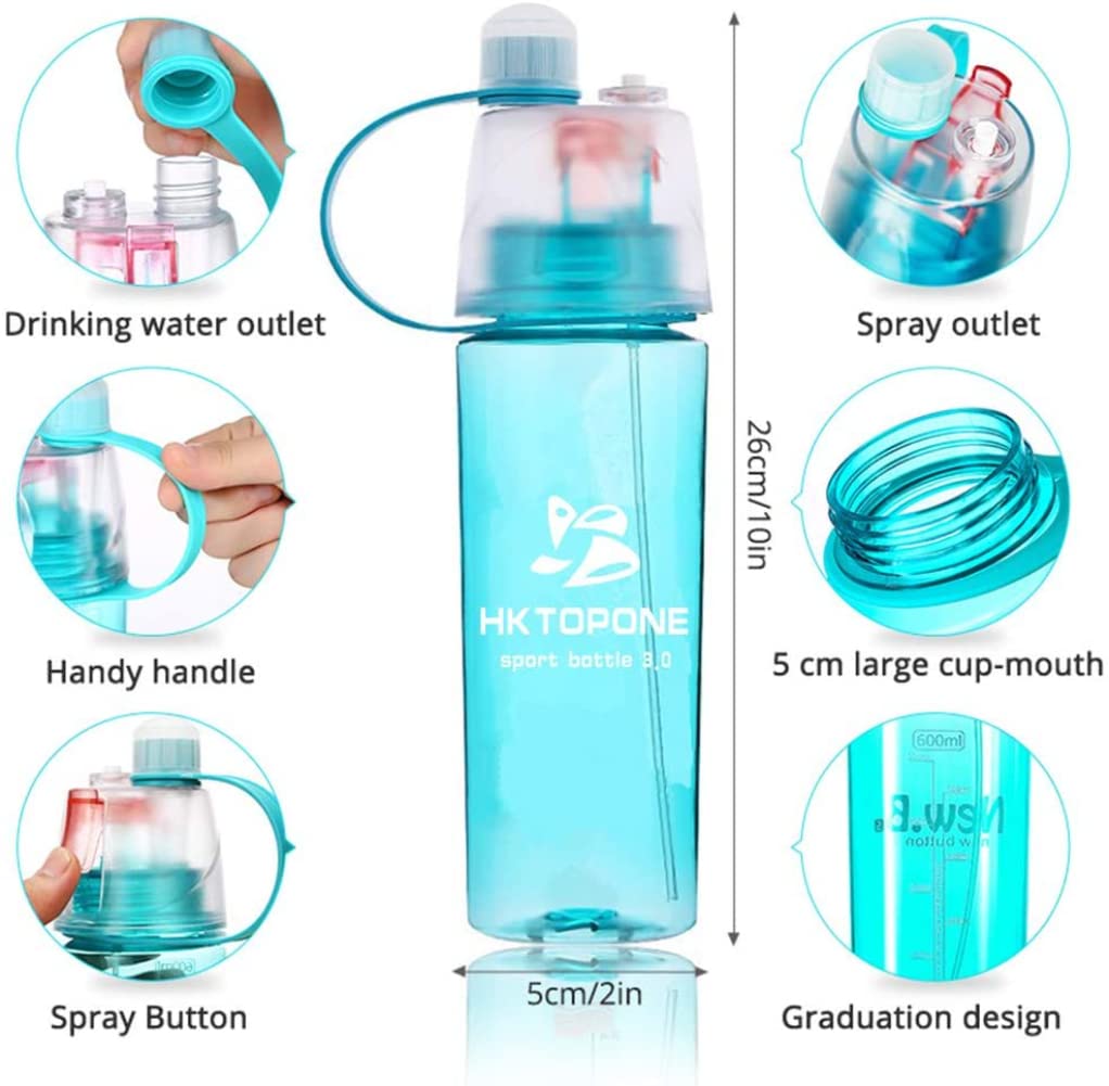 HKTOPCNE Bouteille Spray 600ml – Sans BPA, étanche, Large Ouverture – Idéale Pour Vélo, Rando, Sport, Escalade – Effet Rafraîchissant