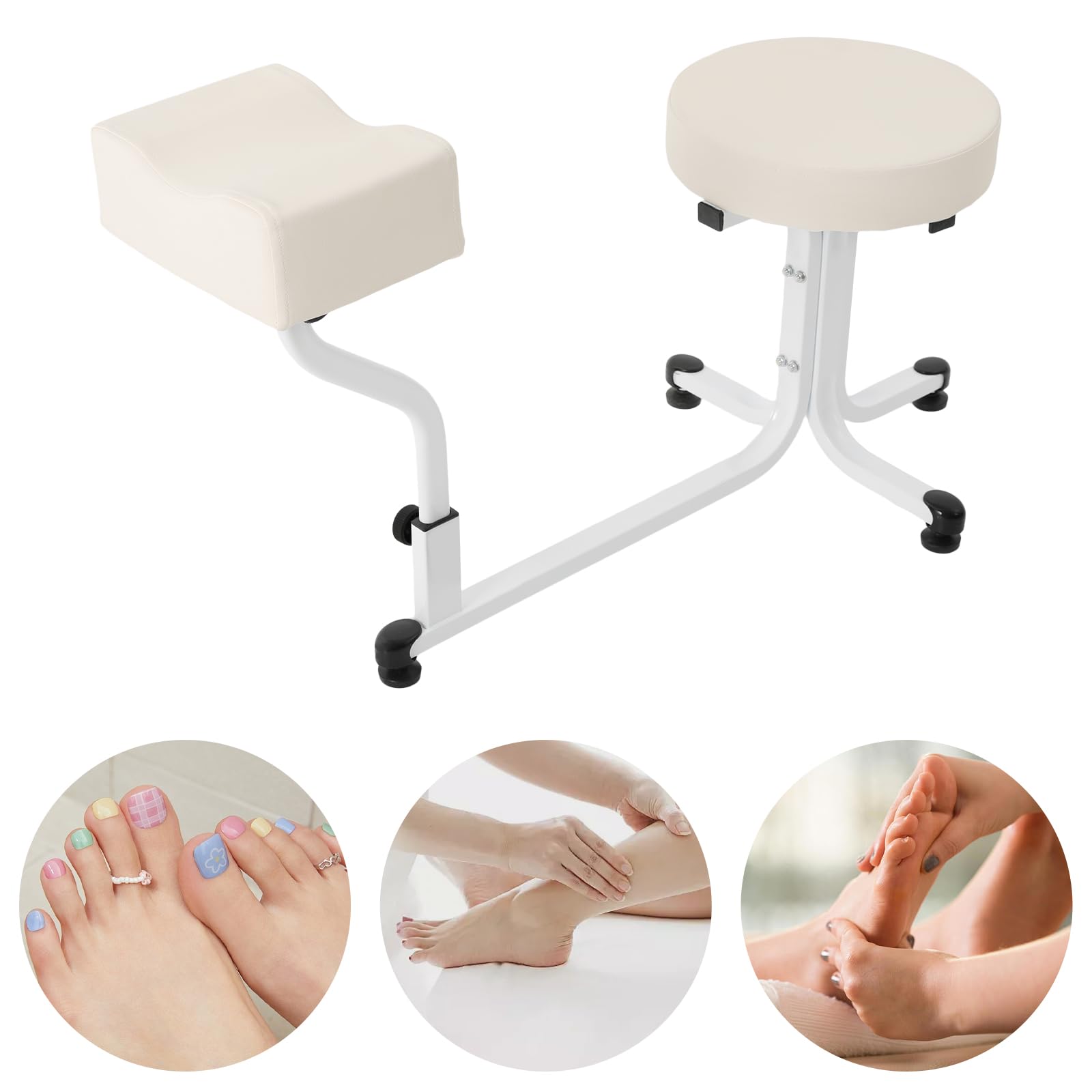 Silla para el cuidado de los pies, 2 en 1 con reposapiés, almohadilla de PVC ajustable, reposapiés, soporte para uñas, spa de belleza, salón de belleza, estudio, suministros de equipo, hasta