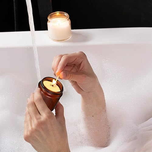 Miniatura 9 de Tarros de vela de vidrio con tapas de corcho, 4 unidades, 3.4 fl oz, envases de velas perfumadas vacíos redondos, velas de té, soporte de