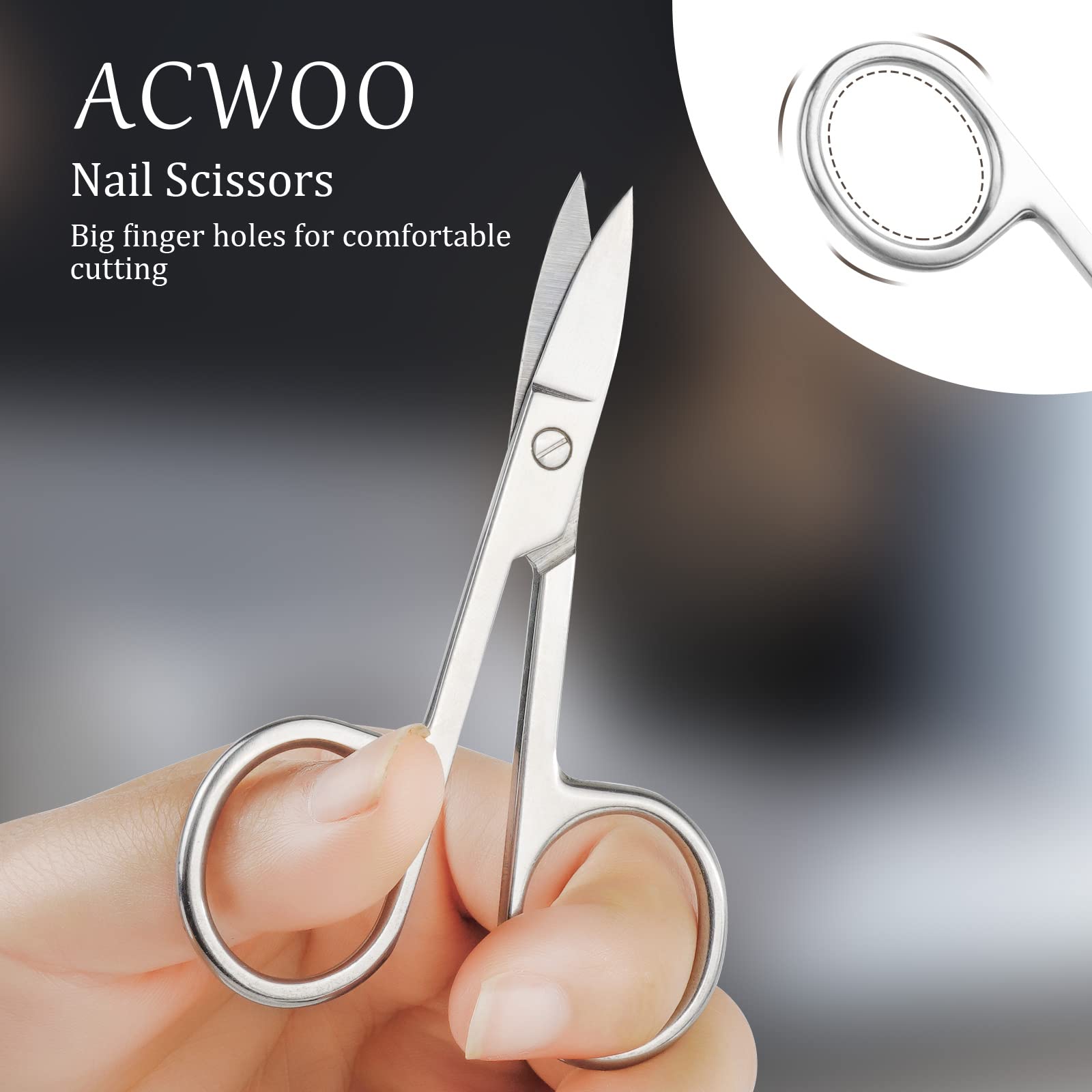 ACWOO Forbici per Unghie, Forbici per Cuticole, Forbicina Inox Extra Affilate con Lame Curve, Forbicina Professionale Unghie con Custodia per Professionale e Domestico