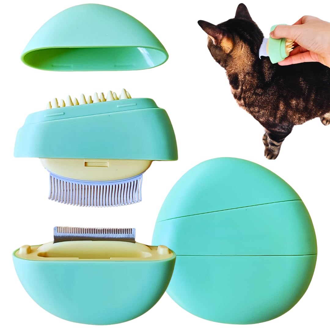 Cepillo para Gatos con Sistema Multifunción 3 en 1: Limpia, Revitaliza y Masajea. Peine para Gatos de Pelo Largo y Corto con Diseño Compacto, Portátil y Ergonómico.