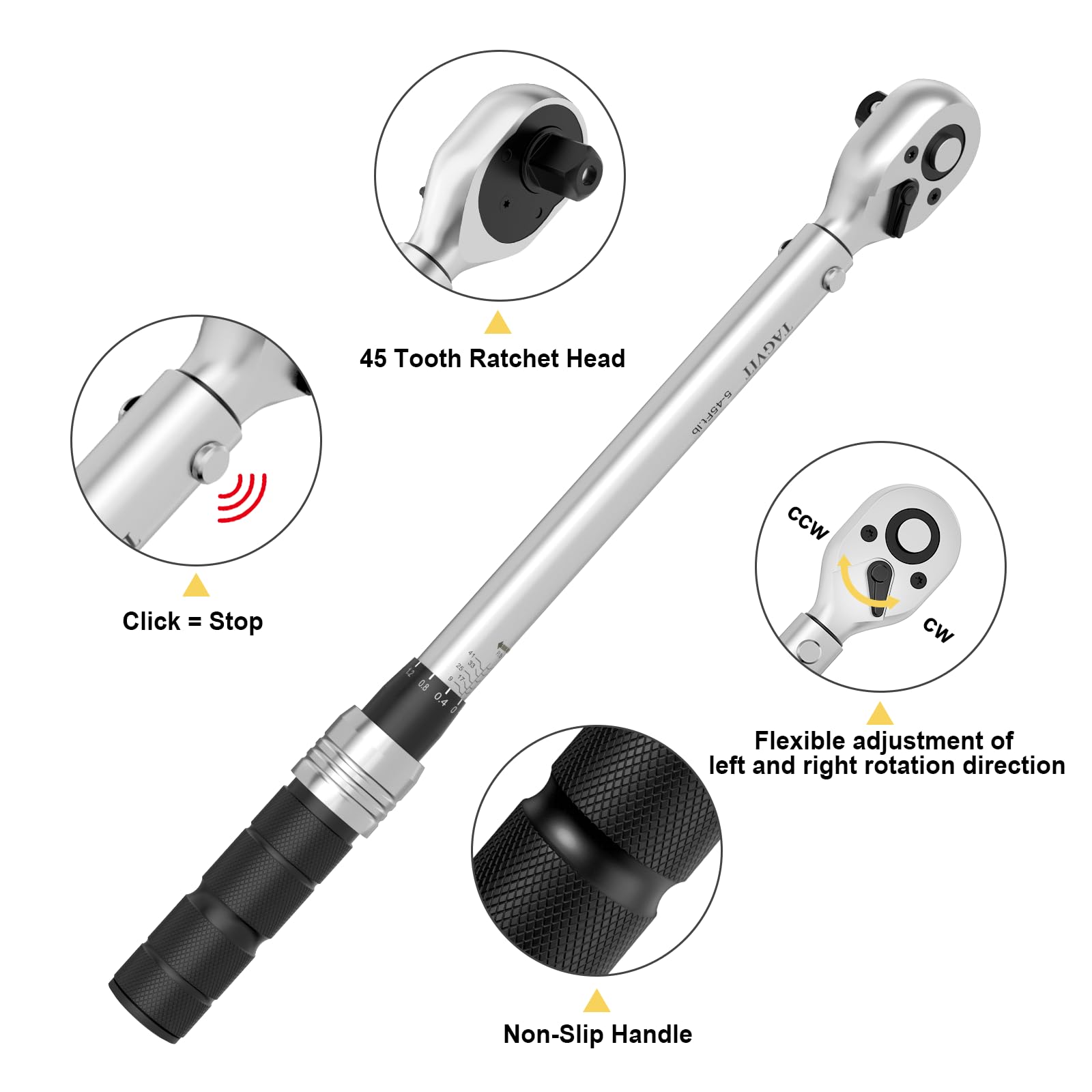 Amazon.co.jp: TAGVIT 3/8インチドライブクリックトルクレンチ、5-45