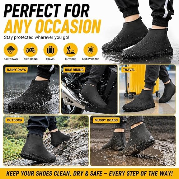 Image of Shoe Cover for Rain Waterproof, Silicone Shoe Covers Waterproof Reusable, Non Slip Rain Shoe Covers for Men Women Kids, Waterproof Shoe Covers for Rain (Black, Medium)