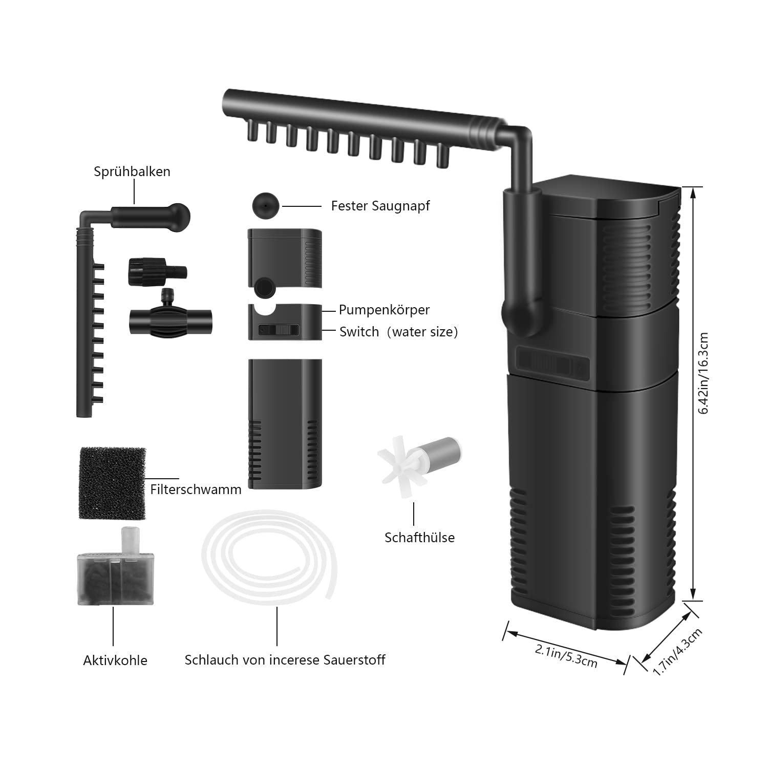 everfarel Filtro Interno Acquario all'Interno Pompa Filtro con Barra dello Spruzzo per Pesce Serbatoio 300L/450L/H 2/6W (450L)