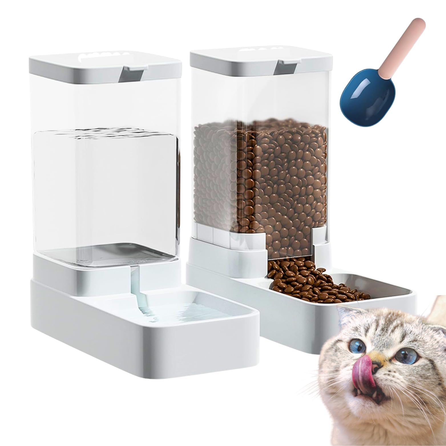 Dispensador comida y agua para gatos y perros - Comedero automatico y bebedero perro y gato 3,8 L u. + pala para echar la comida - Alimentador automatico comida y agua para mascotas grandes y pequeñas