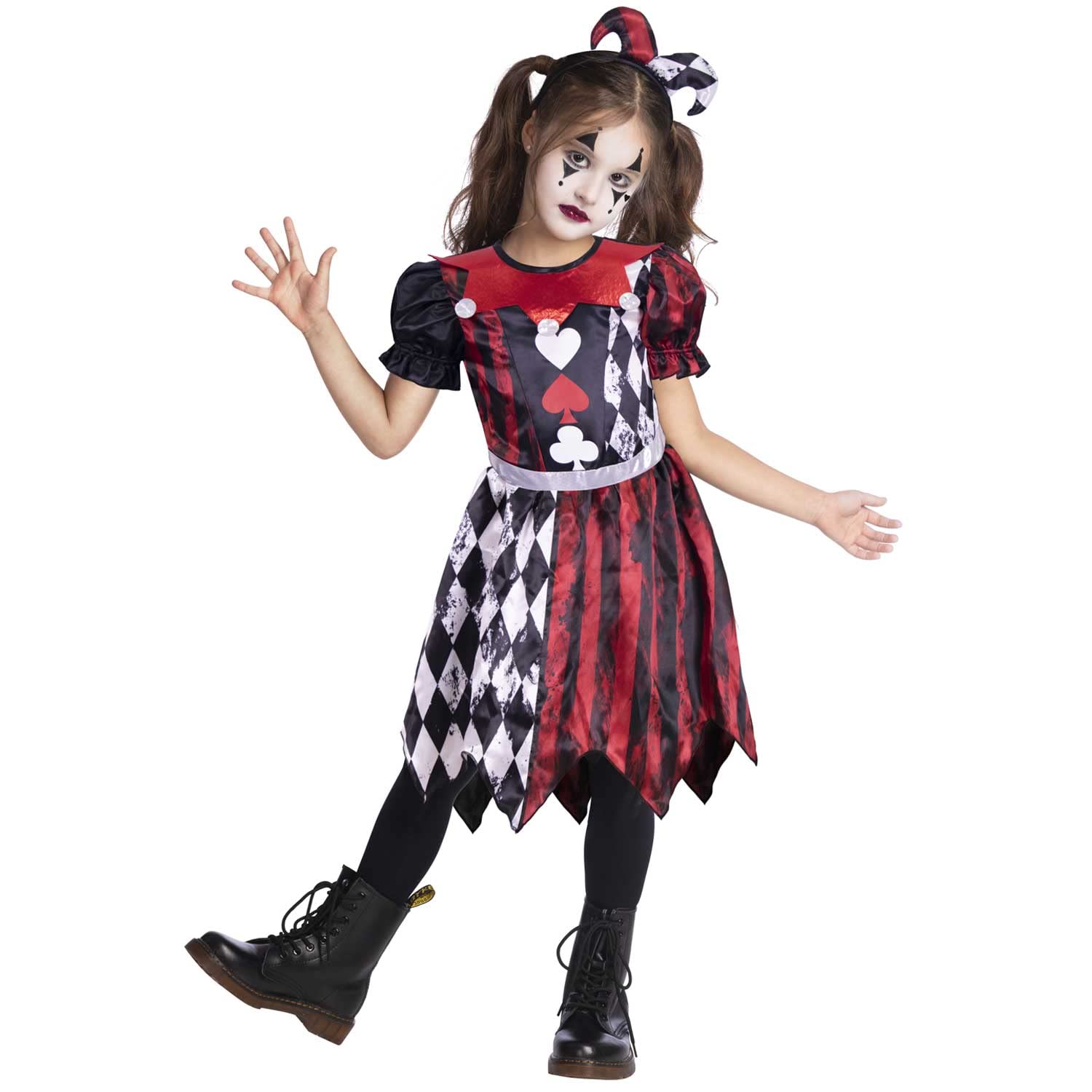 Amscan 9916642 - Red Jester Girl Kids Halloween Fancy Dress Costume Age: 3-5 Yrs, Multicoloured, 3-5 Years