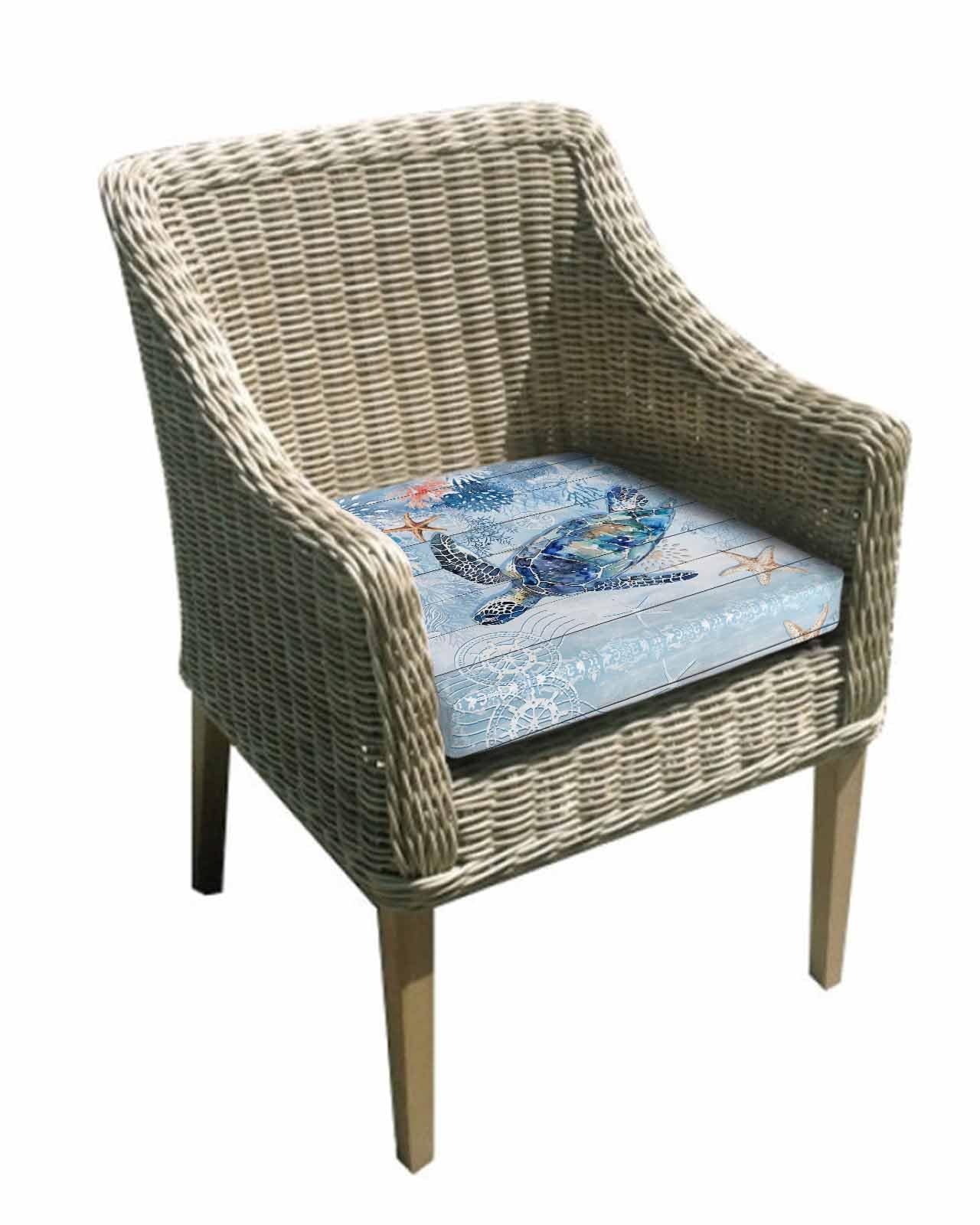 Hokiten Coastal Turtle Outdoor Cushion Chair Cover Set of 2 - Waterproof Couch Seat Covers, Blue Nautical Starfish Coral Jellyfish Patio Furniture Protector Cushions Slipcovers for Sofa/RV, 22