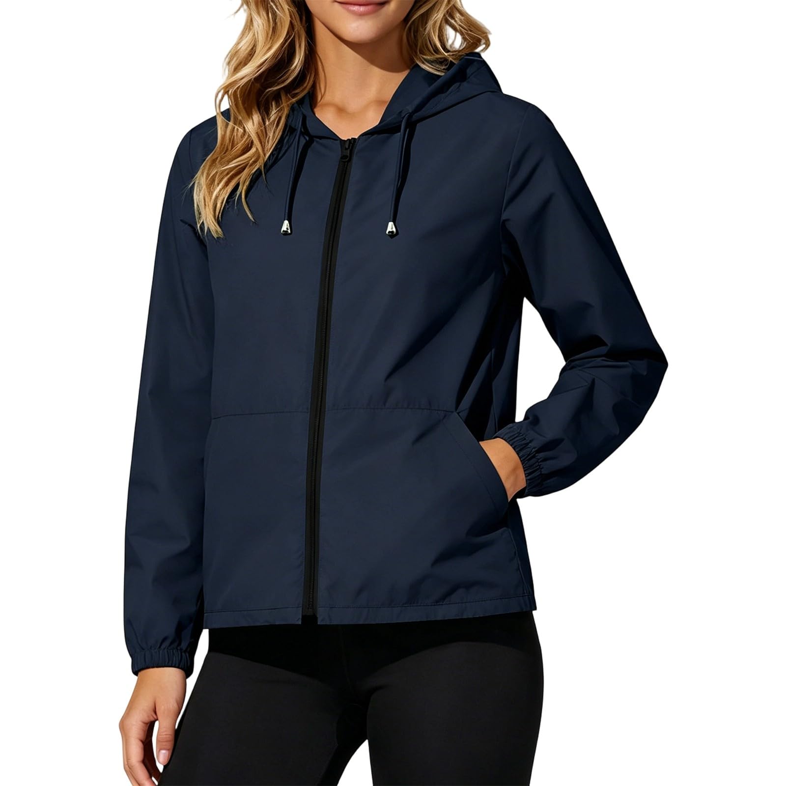 Genérico Impermeable Mujer-Chaqueta Cortavientos Con Capucha Y Cremallera Ideal Para Exteriores