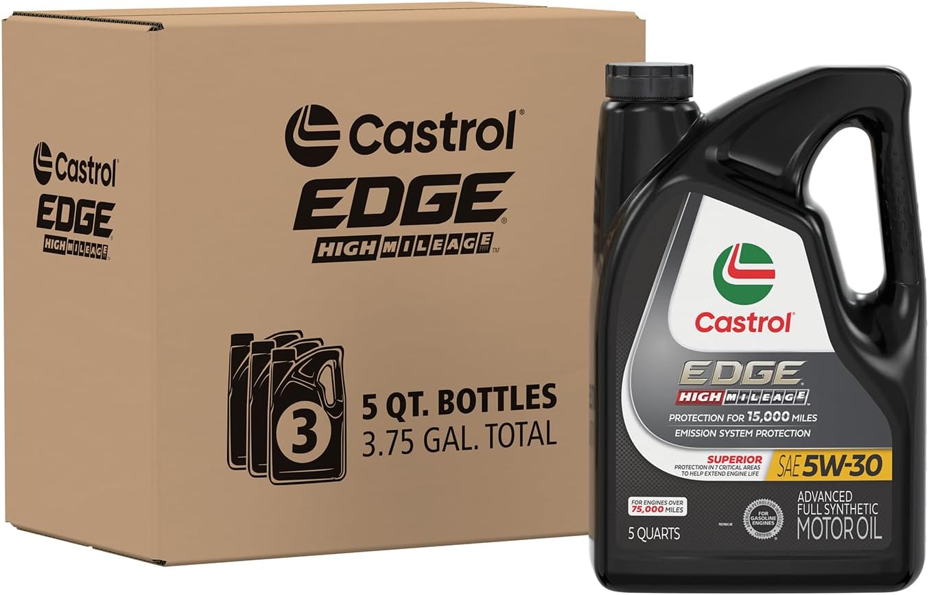 Castrol - 15906E-3PK 03128C Edge High Mileage 5W-30 Advanced Full Synthetic Motor Oil, 5 Quart, 3 Pack