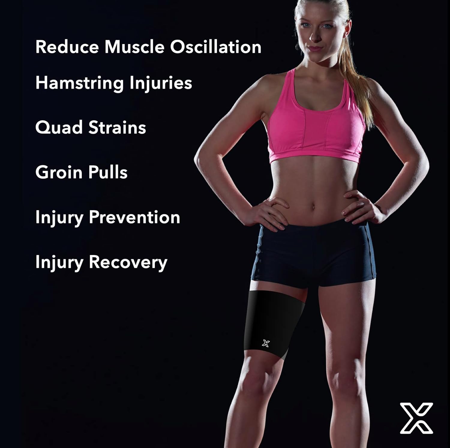 Body Helix Thigh Compression Sleeve for Men and Women - Hamstring Strain, Quadriceps Strain, Groin Strain, Prevention - Medical Grade Compression Thigh Support (Black, Medium)
