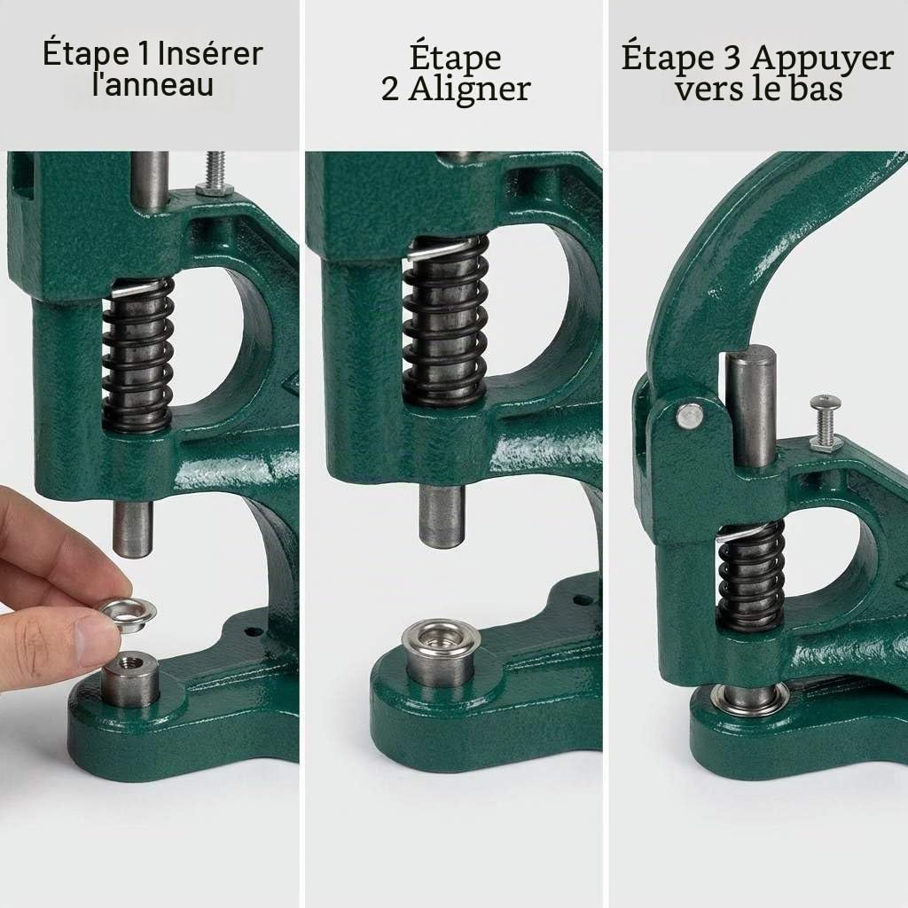 QWORK® Presse a Oeillets, Machine à Poinçonner à Oeillets Presse à Oeillets avec 3 Matrices et 1500 Oeillets (6/10/12mm)