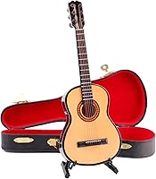 Vista 10 de Guitarra miniatura de madera con soporte y estuche, mini instrumento musical, réplica de guitarra, figuras coleccionables, accesorios de casa