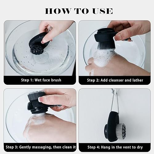 Miniatura 6 de Paquete de 2 cepillos de limpieza facial, cepillo facial con 2 en 1 para limpieza profunda de poros y exfoliación, limpiador de silicona y lados de