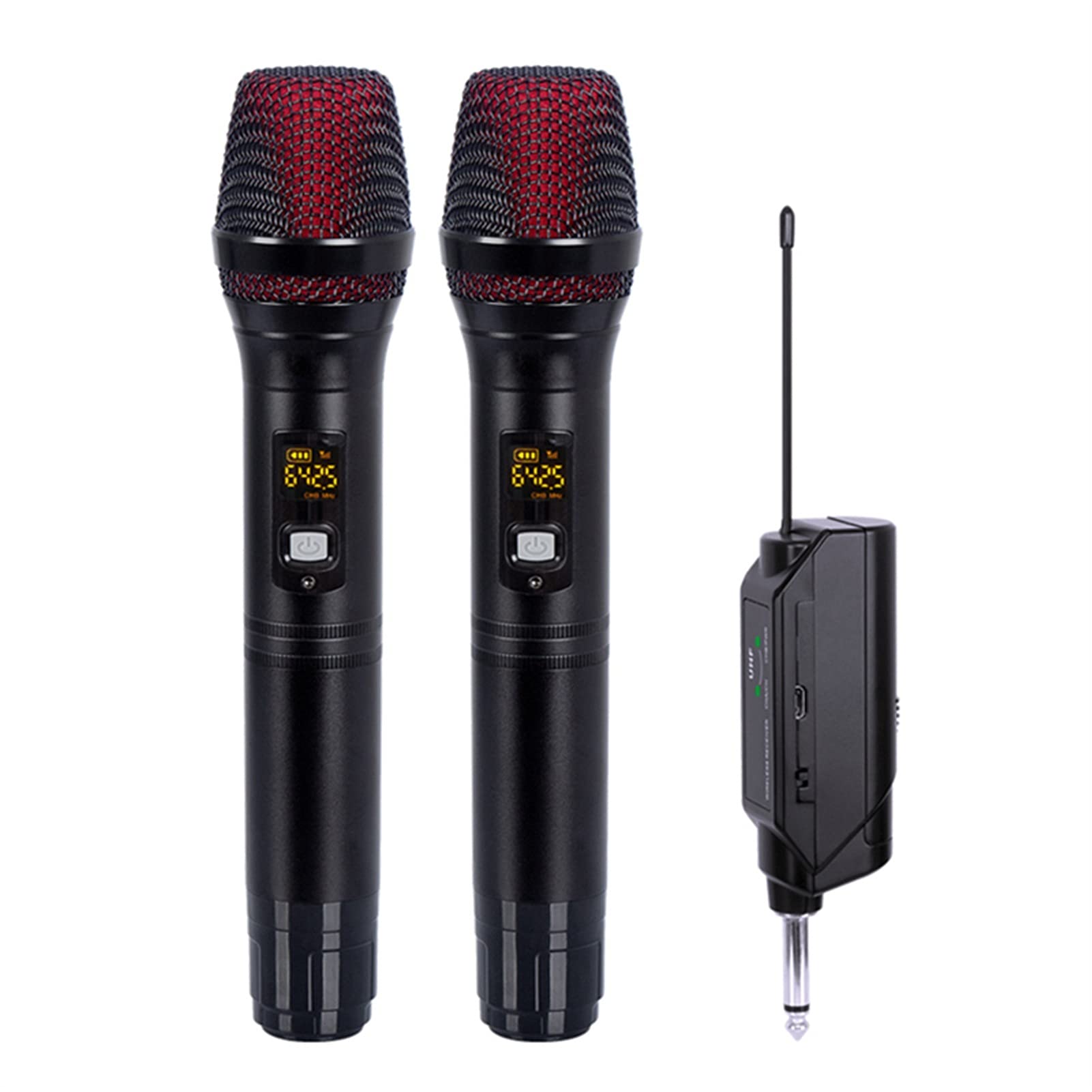 Microphone المزدوج المعادن يده ميكروفون ميكروفون ديناميكي المهنية أرا بطاريات مع جهاز استقبال قابلة للشحن لتدريس المنزل Karaoke Microphone