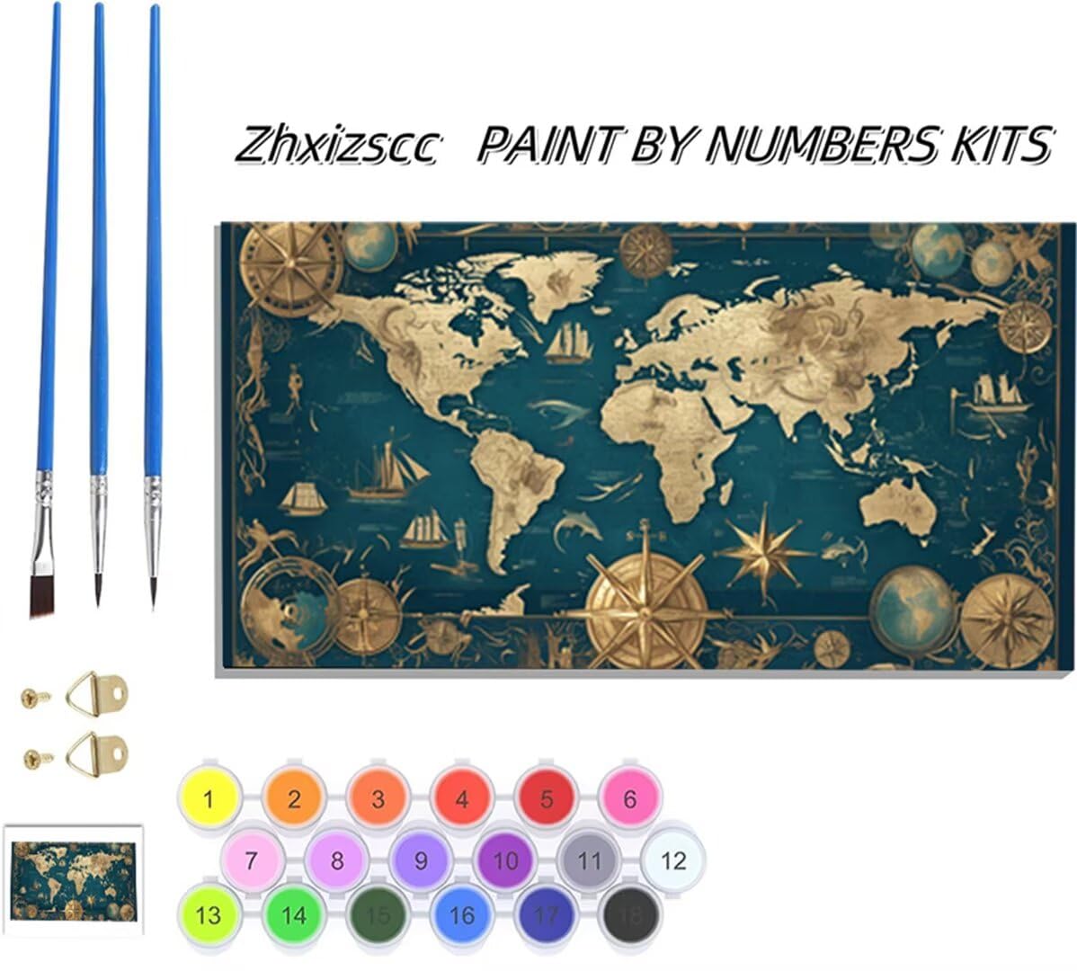 Malen nach Zahlen Erwachsene Weltkarte Paint by Numbers Retro Malen Nach Zahlen ab 7 Jahre Mädchen, DIY Bastelset Erwachsene Handgemalt Ölgemälde Knitterfreie Leinwand Kit, Wanddeko，60x120cm Model167