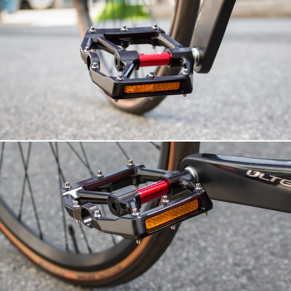 GORIX Bicycle Flachpedale mit Reflektor, breite, rutschfeste Aluminium-Kugellager, abgedichtet, für Rennräder und Mountainbikes (GX-FYST9)