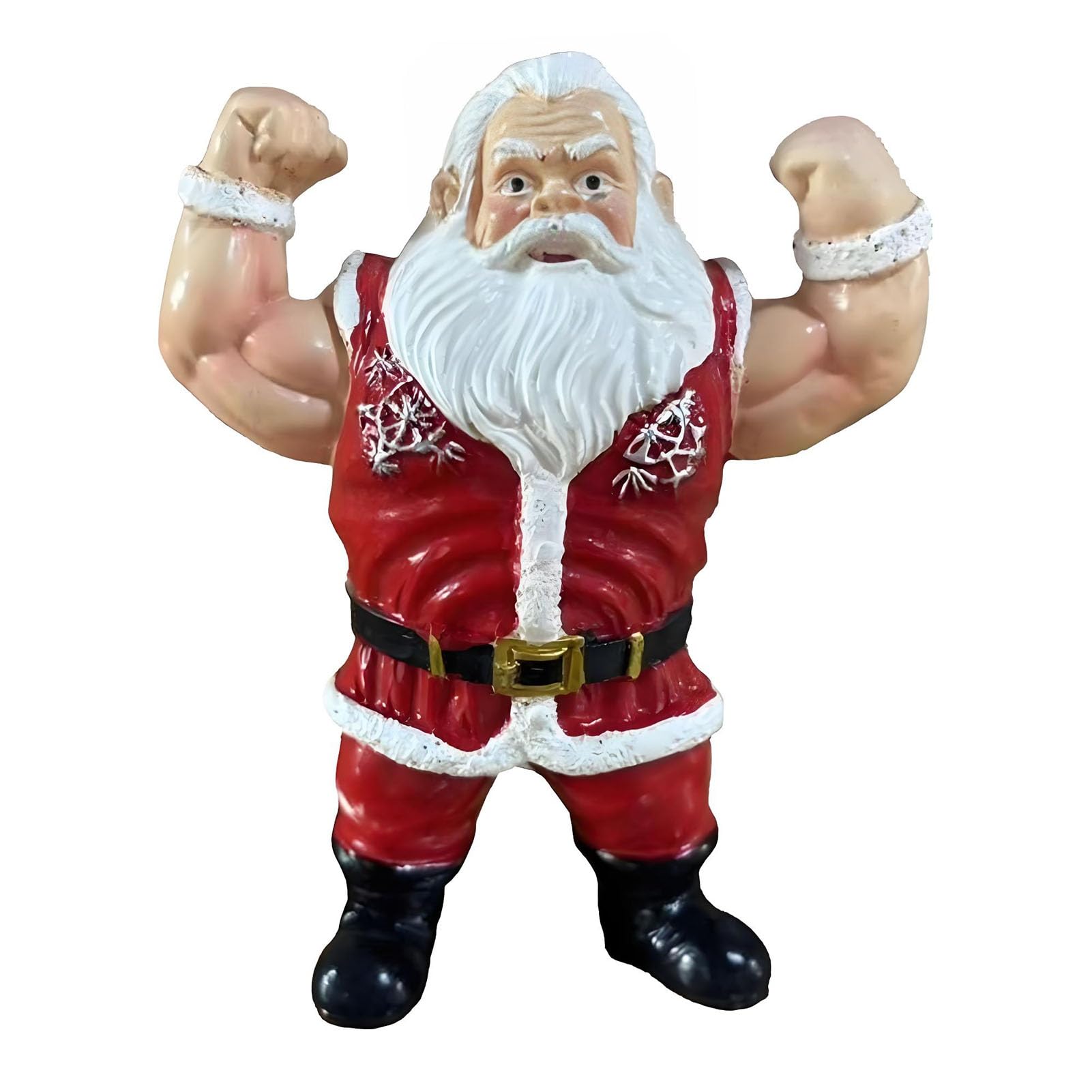 Glifora Christmas Muscular Santa Claus Figurine - Body Builder Cartoon Santa Resin Statue, Holiday Party Desktop Decoration Ornament