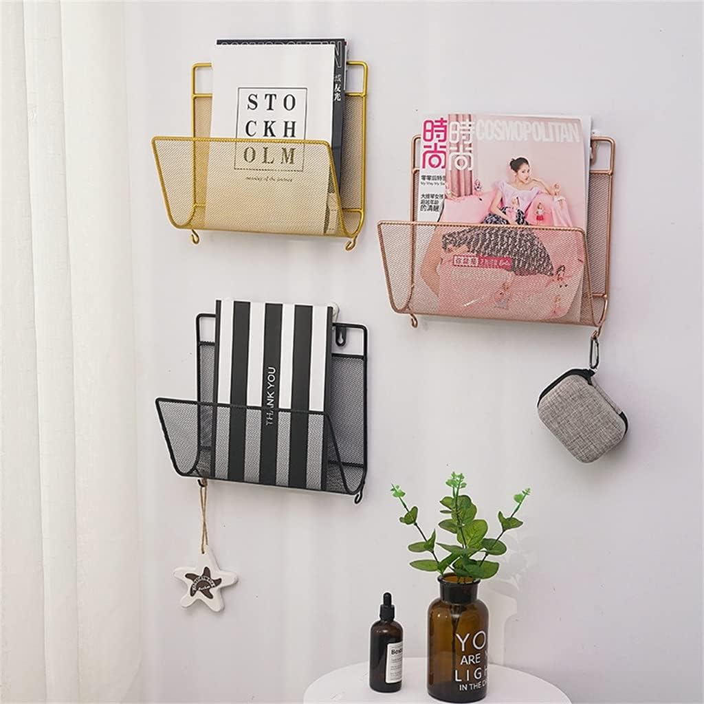 HBJWOV Wire Iron Magazine Holder Rack Home Wall Mounted Newspaper Organizer Bookshelf Bookcase(D)