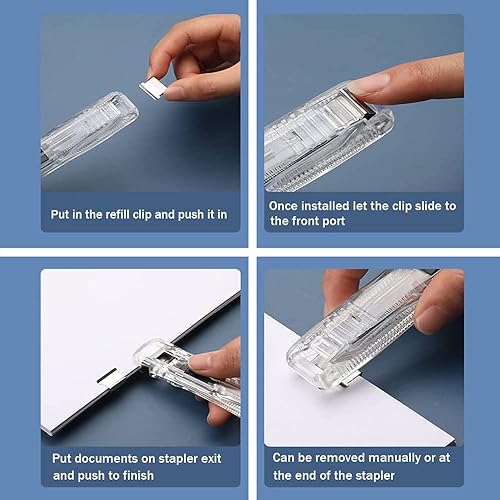 Miniatura 4 de Terrysun 1 dispensador de clip de almeja transparente con 50 clips de repuesto de metal colorido y 50 clips de repuesto de metal plateado, almeja de