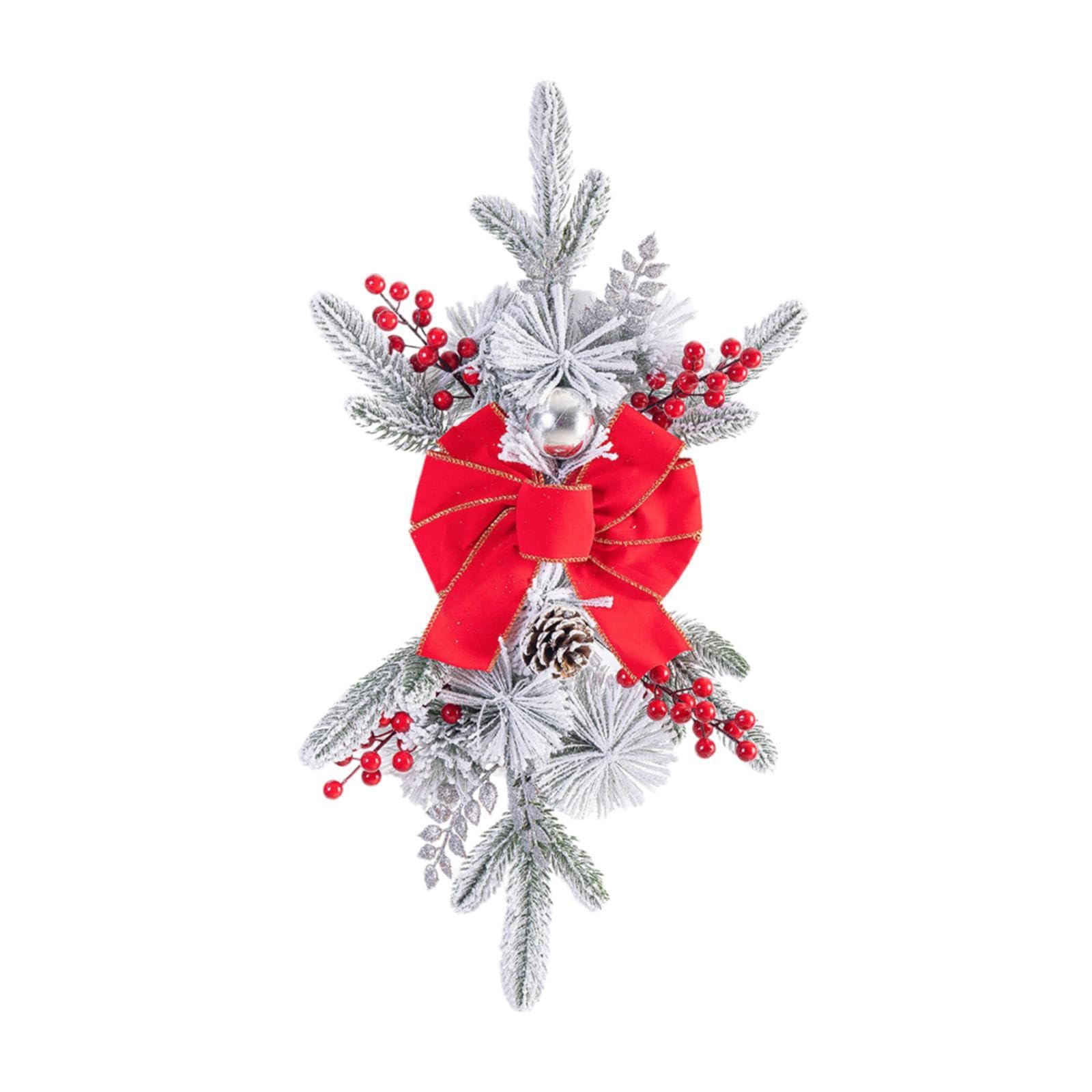 Tachiuwa Christmas Artificial Swags Teardrop Swag Wreath for Front Door Home Decor Stair Swag Wreath for Festival Celebration Kitchen, 45 cm Red Bowknot